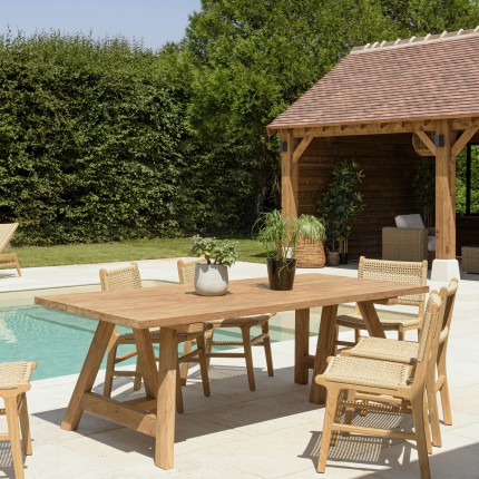 220cm recycled teak garden dining table with trestle legs | SECOND LIFE