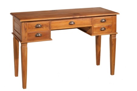 SECOND-HAND - Brown teak wood desk with 5 drawers