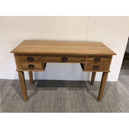 SECOND-HAND - Brown teak wood desk with 5 drawers