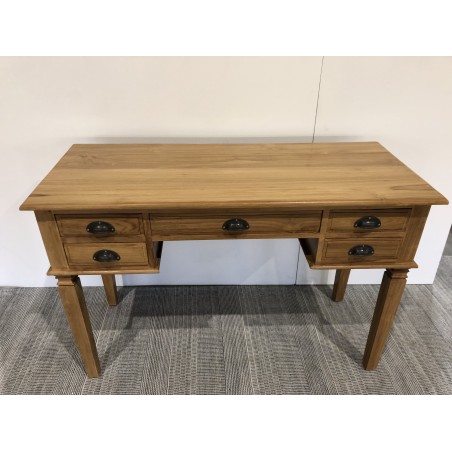 SECOND-HAND - Brown teak wood desk with 5 drawers