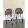 SECONDE MAIN - Lot de 2 tabourets de bar velours chamois hauteur d'assise 80cm