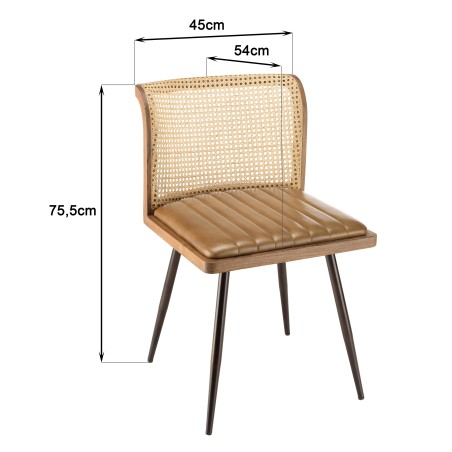 Lot de 2 chaises assise cuir dossier bois de manguier / rotin | Seconde Vie