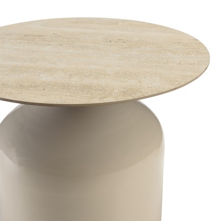 Side table with glazed tile top and beige iron legs | Hortense Collection