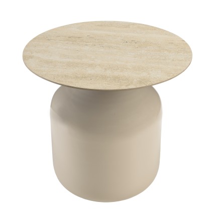 Table d'appoint plateau carreaux vitrifiés pied en fer beige | Collection Hortense