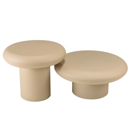 Set of 2 mushroom-shaped coffee tables in matt beige iron | Hortense Collection
