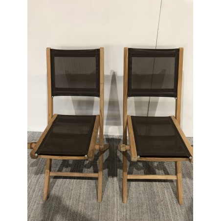 Lot de 2 chaises pliantes textilène couleur taupe | SECONDE VIE