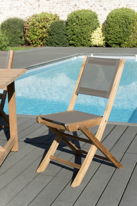 Taupe-coloured textilene folding chair | SECONDE VIE