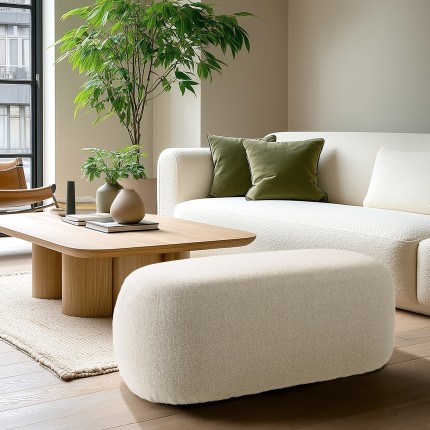 Beige small loop fabric bench | Leopold Collection