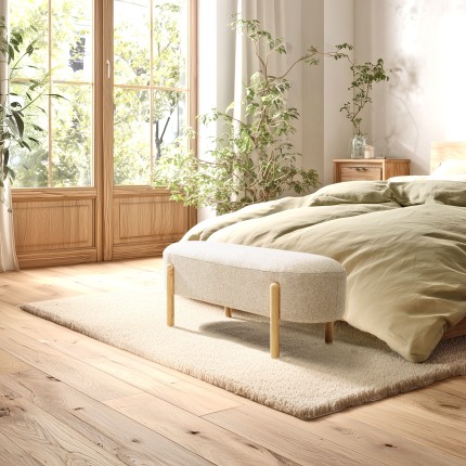 Beige wool-effect fabric bench with wooden legs | Leopold Collection