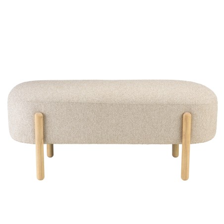 Beige wool-effect fabric bench with wooden legs | Leopold Collection