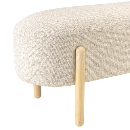 Beige wool-effect fabric bench with wooden legs | Leopold Collection