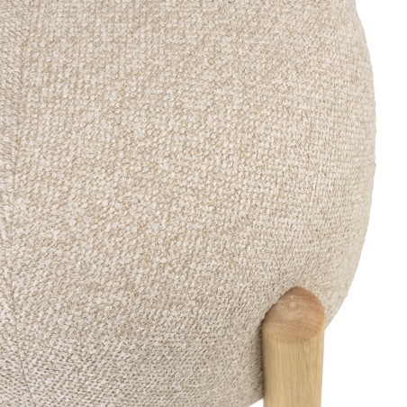 Beige wool-effect fabric pouffe with wooden legs | Leopold Collection