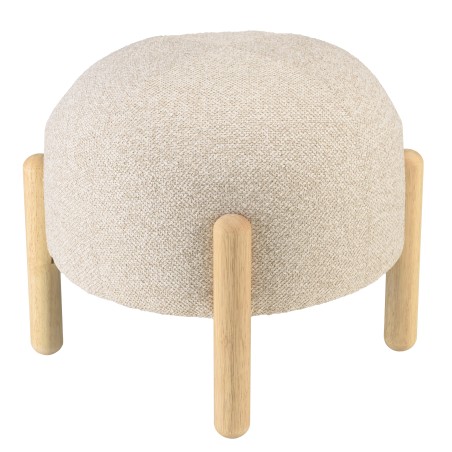 Pouf en tissu effet laine beige et pieds bois | Collection Leopold