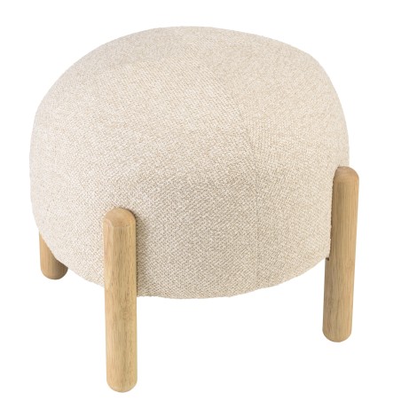 Pouf en tissu effet laine beige et pieds bois | Collection Leopold
