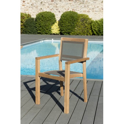 SECONDE MAIN - Lot de 2 fauteuils empilables textilène couleur taupe