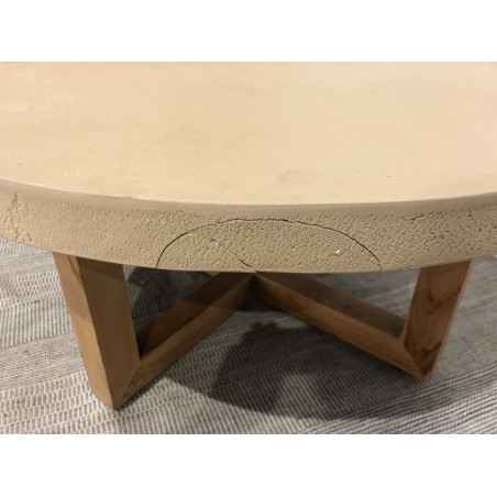 92x92cm round coffee table in concrete and beige teak wood | Second life
