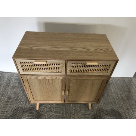 Natural-coloured sideboard with 2 drawers and 2 doors, cane wood | Second Hand