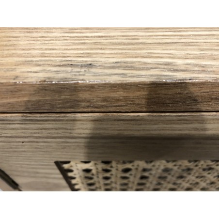 Wooden TV cabinet with 2 doors, natural cane finish and black metal legs | Second-hand