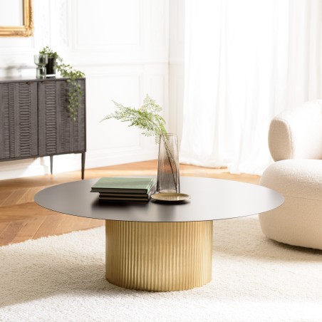 Table basse ronde plateau en fer noir | Seconde Vie