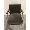 Lounge chair with golden legs, wooden armrests and taupe fabric | Second Hand