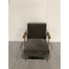 Fauteuil lounge pieds doré accoudoirs bois et tissu taupe | Seconde Main