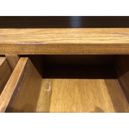 Low TV cabinet with 3 drawers in brown Mindi wood | Second-hand