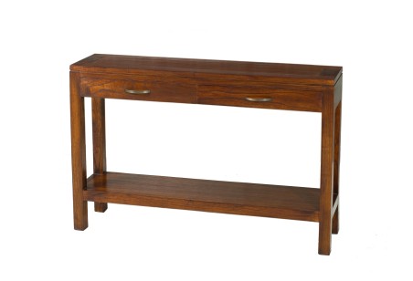 Console marron rectangulaire 2 tiroirs bois Mindi
