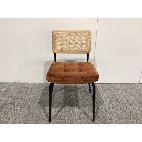 Chair with rattan backrest and orange velvet seat | Second-hand