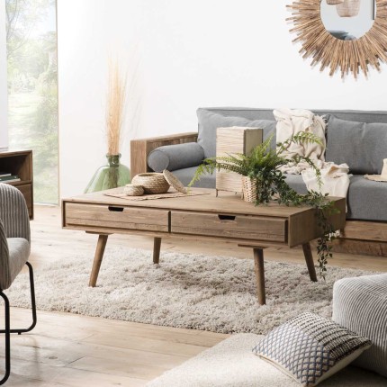 SECOND-HAND - Brown rectangular Scandi coffee table with 4 wooden drawers