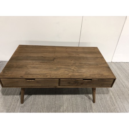 SECONDE MAIN - Table basse marron scandi rectangulaire 4 tiroirs bois