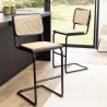 Set of 2 black wood and natural rattan island stools with metal legs | Second Hand
