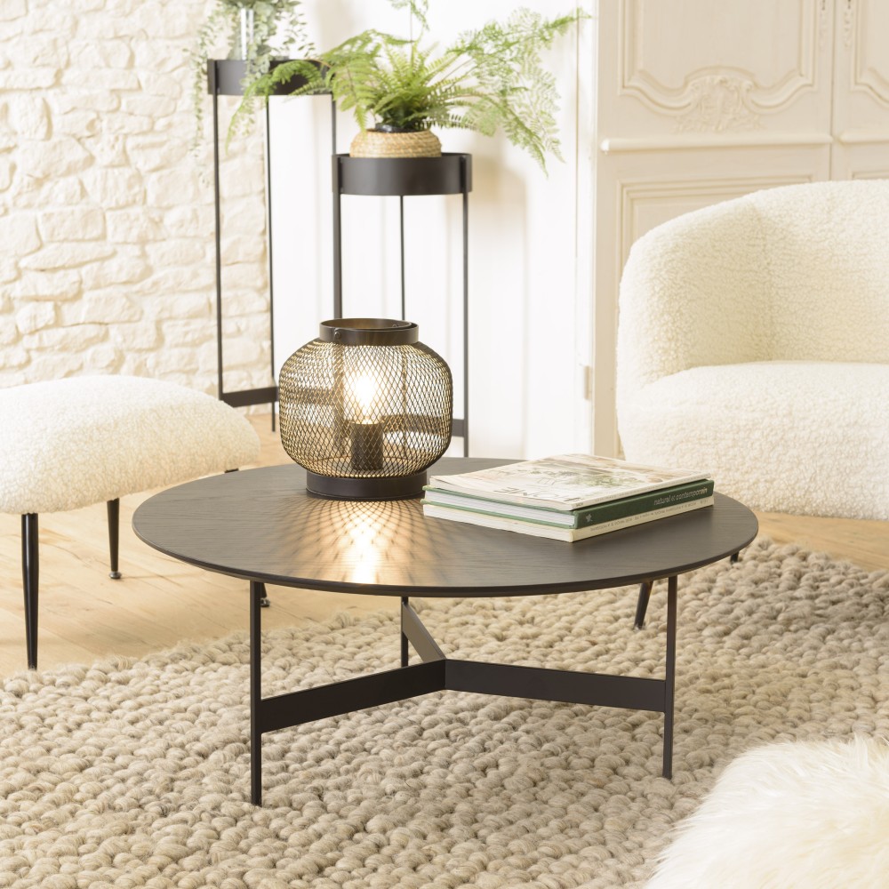 Black round coffee table, 78x78cm, metal base | Second Hand