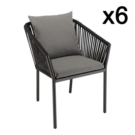 Set of 6 Black Corded Chairs with Anthracite Grey Cushions
