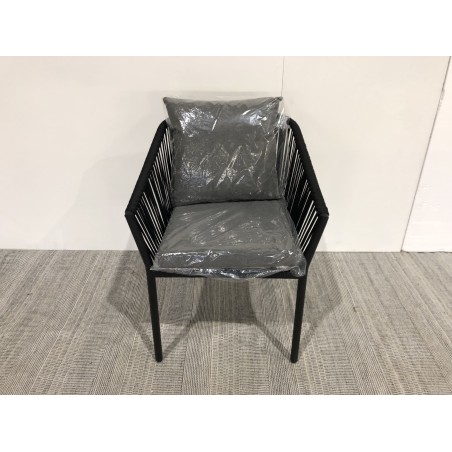 SECONDE MAIN - Lot de 6 fauteuils en cordage noir coussins gris anthracite