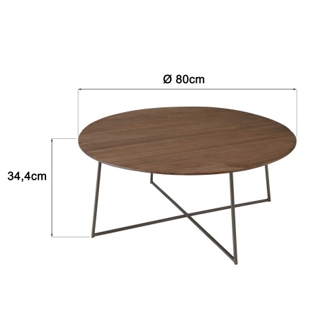 Round coffee table 80x80cm in mindi wood with black metal legs | Romy Collection