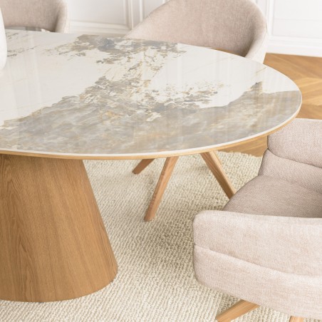 Dining table 200x90cm ceramic top with wooden legs | Ugo Collection