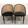 SECOND-HAND - 2 black fabric armchairs with rounded backs and cane effect