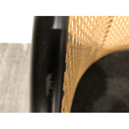 SECONDE MAIN - 2 fauteuils tissu noir dossier arrondi effet cannage