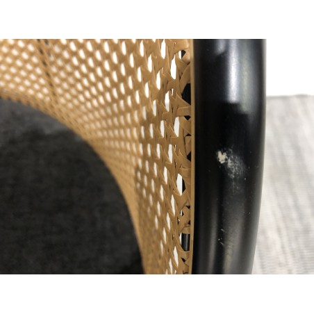 SECONDE MAIN - 2 fauteuils tissu noir dossier arrondi effet cannage