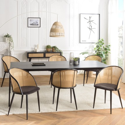 SECONDE MAIN - 2 fauteuils tissu noir dossier effet cannage