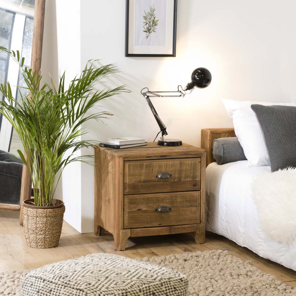 Chevet 2 tiroirs bois Pin recyclé | Seconde Main