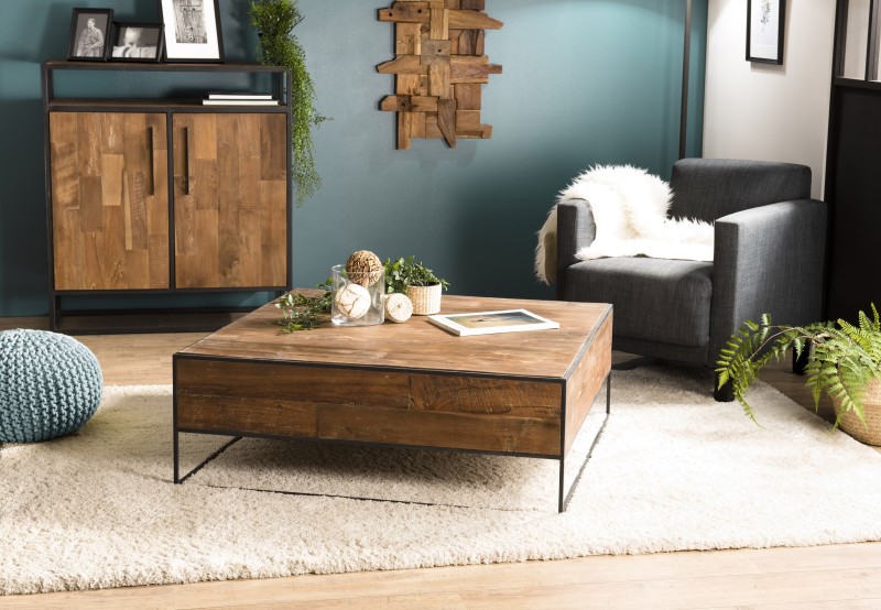 Square coffee table in recycled teak | Second-hand