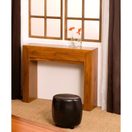 Console moderne marron 2 tiroirs bois Teck | SECONDE MAIN