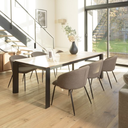 Seconde Main -  Chaise tissu marron dossier arrondi pieds acier noir