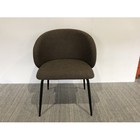 Second-hand - Brown fabric chair with rounded backrest and black steel legs
