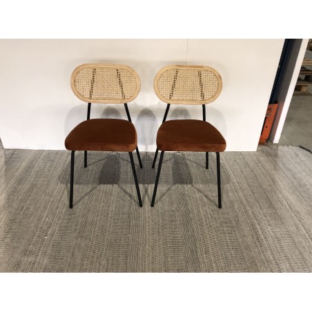 Lot de 2 chaises rotin et velours orange - Seconde main