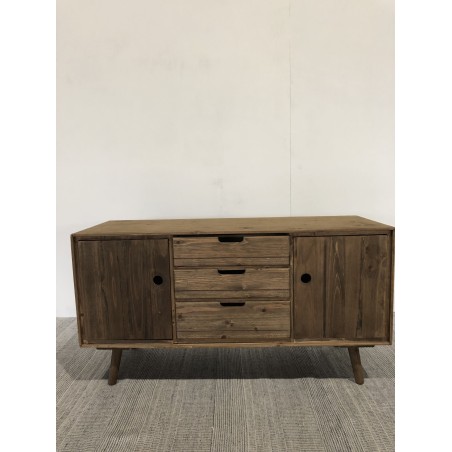 Brown wooden Scandi sideboard with 2 doors and 3 drawers - Second Hand