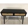 SECONDE MAIN - Console noire bois 2 tiroirs cannage