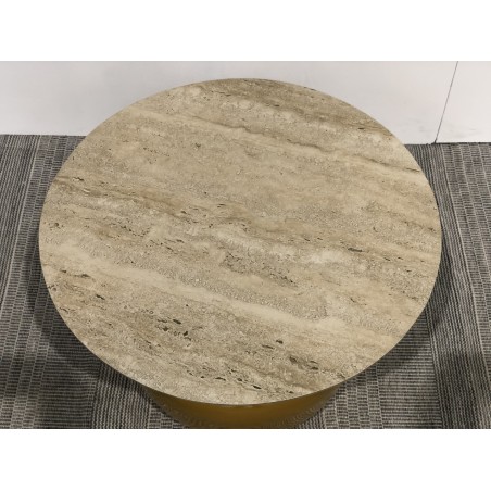 60cm coffee table with glazed tile top and camel-coloured iron legs | Second-hand