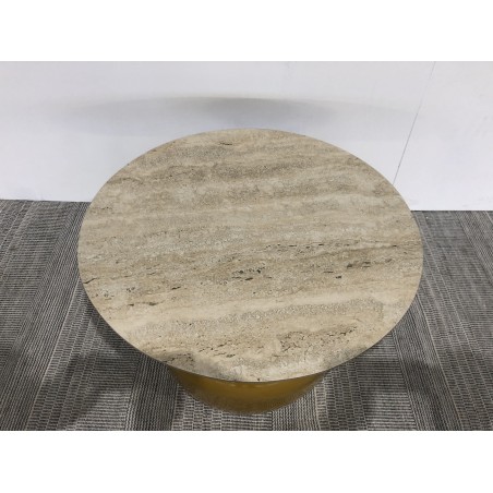 60cm coffee table with glazed tile top and camel-coloured iron legs | Second-hand